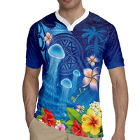 Fiji Jellyfish Rugby Jersey Tapa Patterns and Hibiscus Sea Vibe