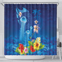 Fiji Jellyfish Shower Curtain Tapa Patterns and Hibiscus Sea Vibe
