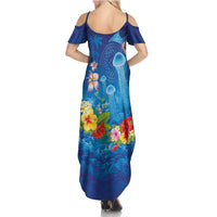 Fiji Jellyfish Summer Maxi Dress Tapa Patterns and Hibiscus Sea Vibe LT03 - Polynesian Pride