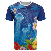 Fiji Jellyfish T Shirt Tapa Patterns and Hibiscus Sea Vibe
