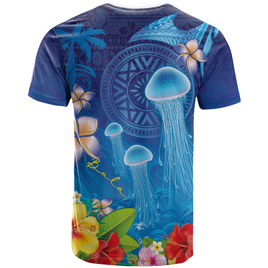 Fiji Jellyfish T Shirt Tapa Patterns and Hibiscus Sea Vibe