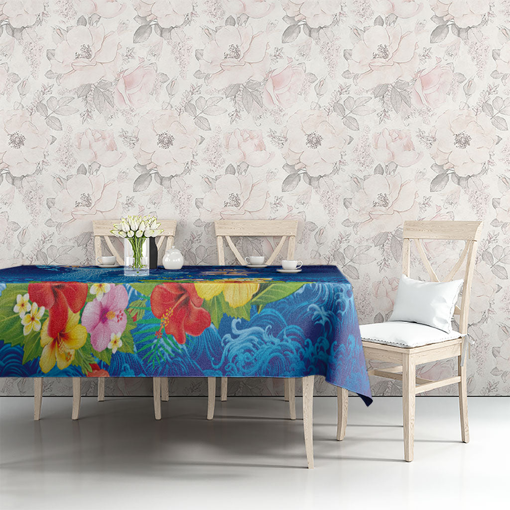Fiji Jellyfish Tablecloth Tapa Patterns and Hibiscus Sea Vibe