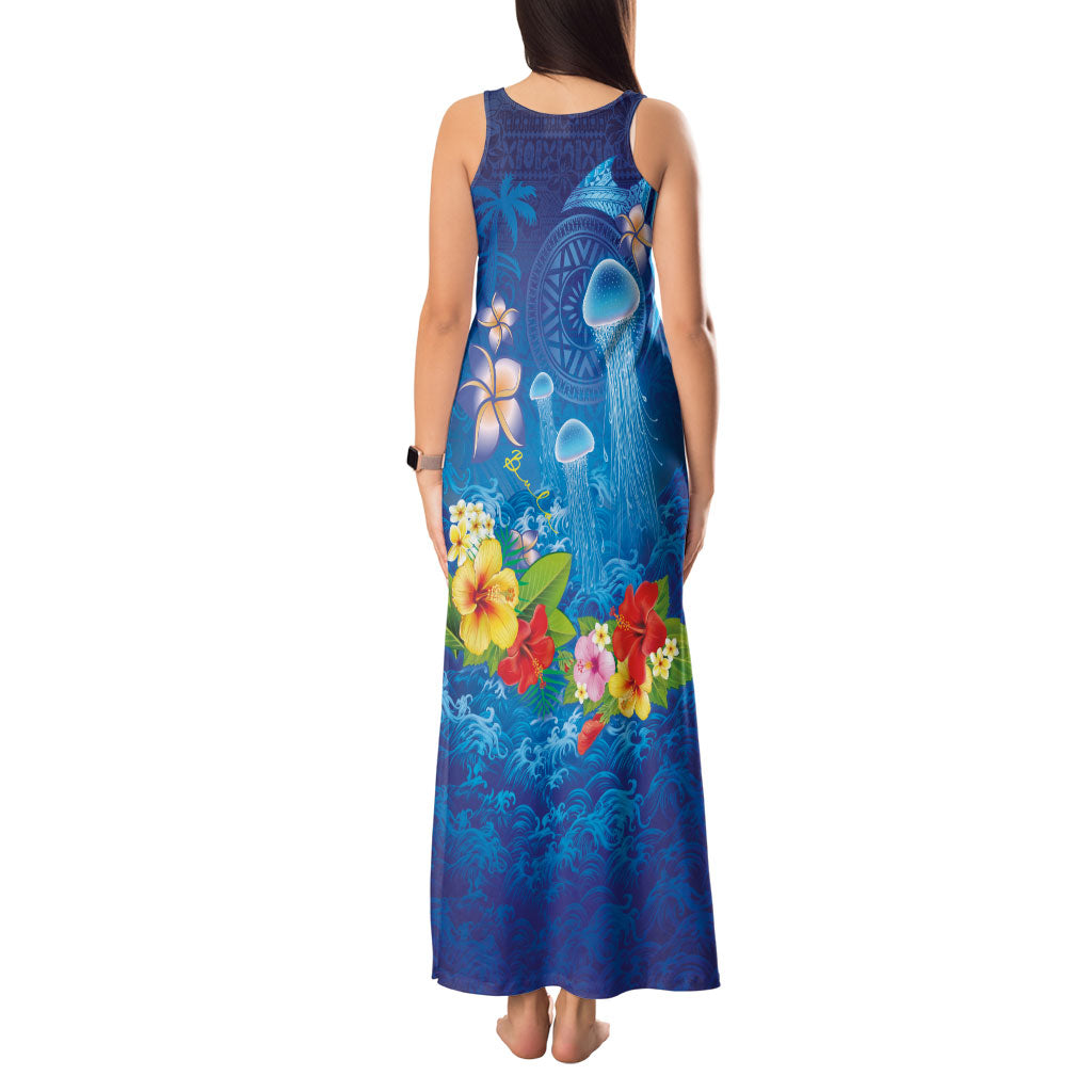 Fiji Jellyfish Tank Maxi Dress Tapa Patterns and Hibiscus Sea Vibe