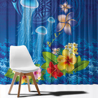 Fiji Jellyfish Window Curtain Tapa Patterns and Hibiscus Sea Vibe