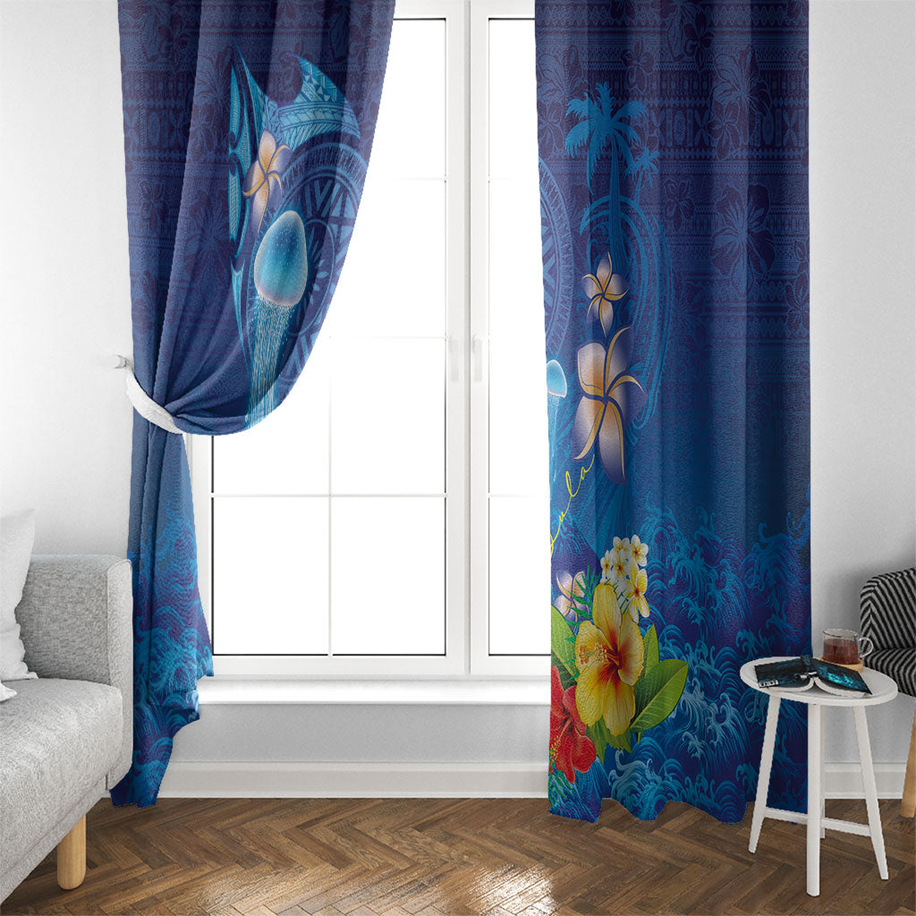 Fiji Jellyfish Window Curtain Tapa Patterns and Hibiscus Sea Vibe