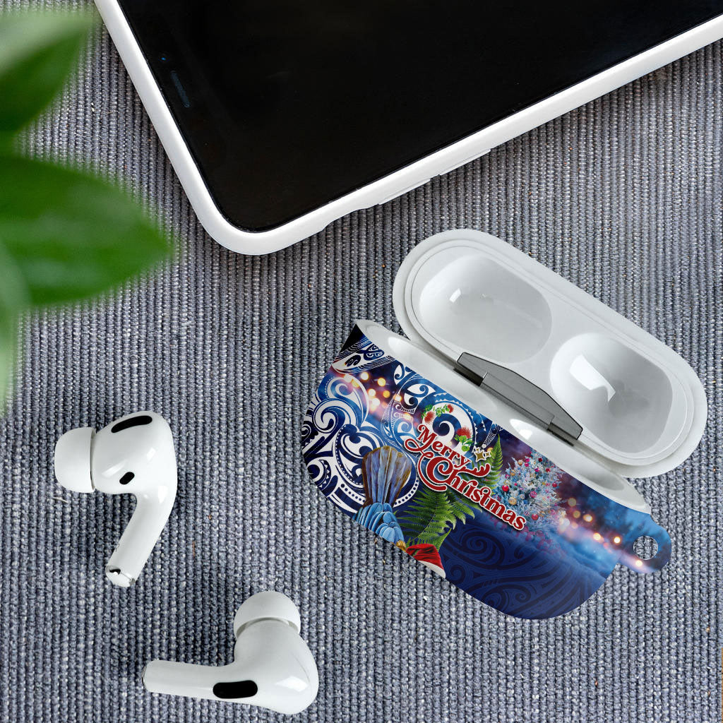 New Zealand Merry Christmas AirPods Case Maori Tribal Pattern with Xmas Tui Bird