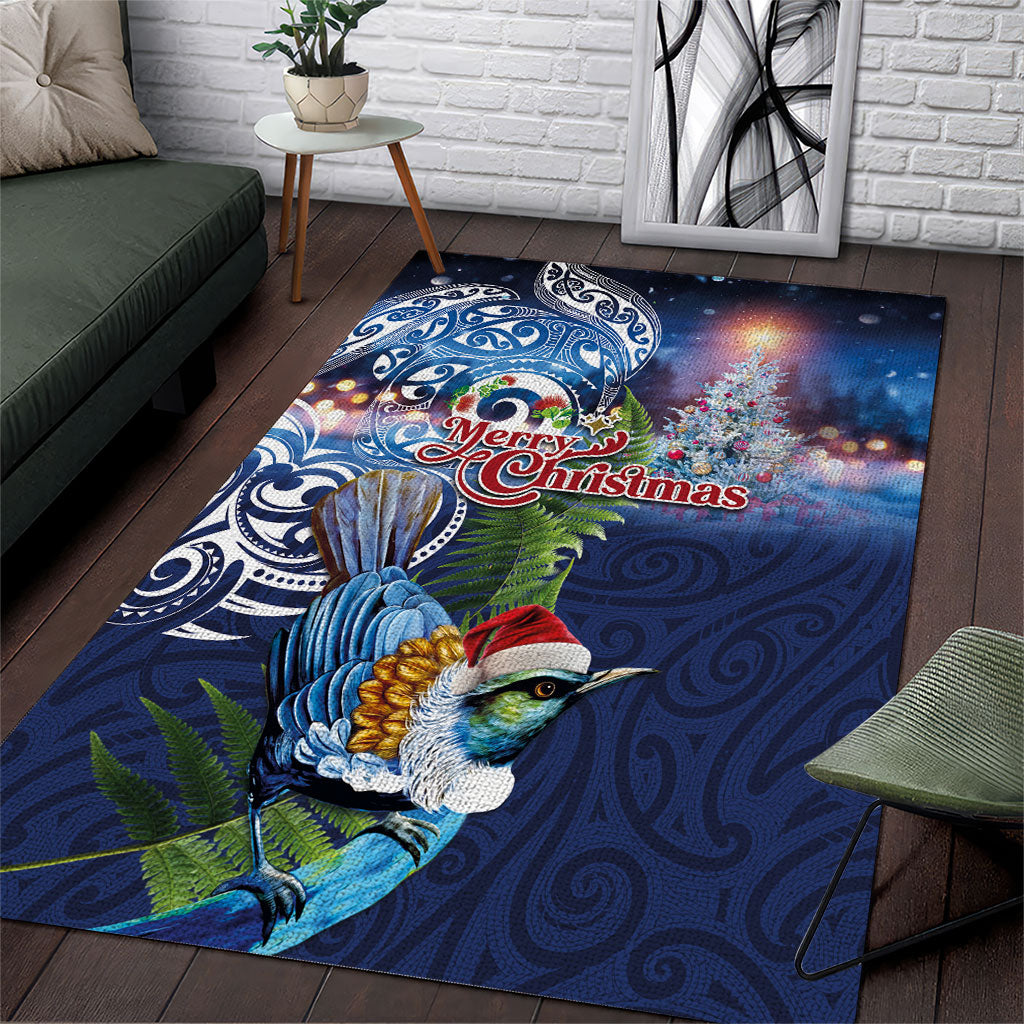 New Zealand Merry Christmas Area Rug Maori Tribal Pattern with Xmas Tui Bird LT03 Multicolor - Polynesian Pride