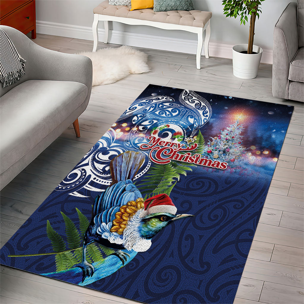 New Zealand Merry Christmas Area Rug Maori Tribal Pattern with Xmas Tui Bird LT03 - Polynesian Pride