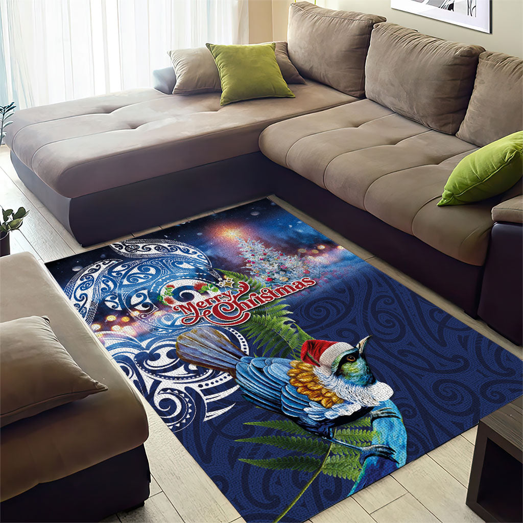 New Zealand Merry Christmas Area Rug Maori Tribal Pattern with Xmas Tui Bird LT03 - Polynesian Pride