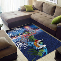 New Zealand Merry Christmas Area Rug Maori Tribal Pattern with Xmas Tui Bird LT03 - Polynesian Pride