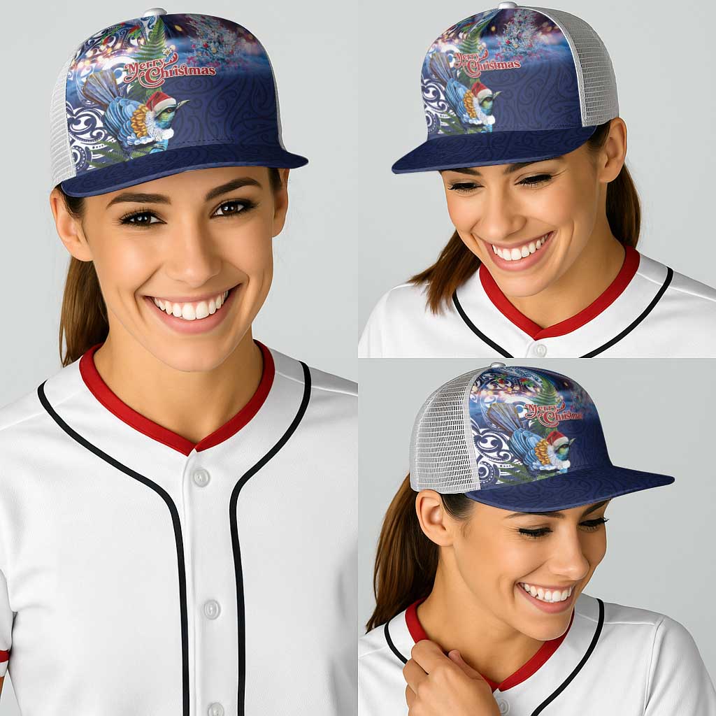 New Zealand Merry Christmas Baseball Net Cap Maori Tribal Pattern with Xmas Tui Bird