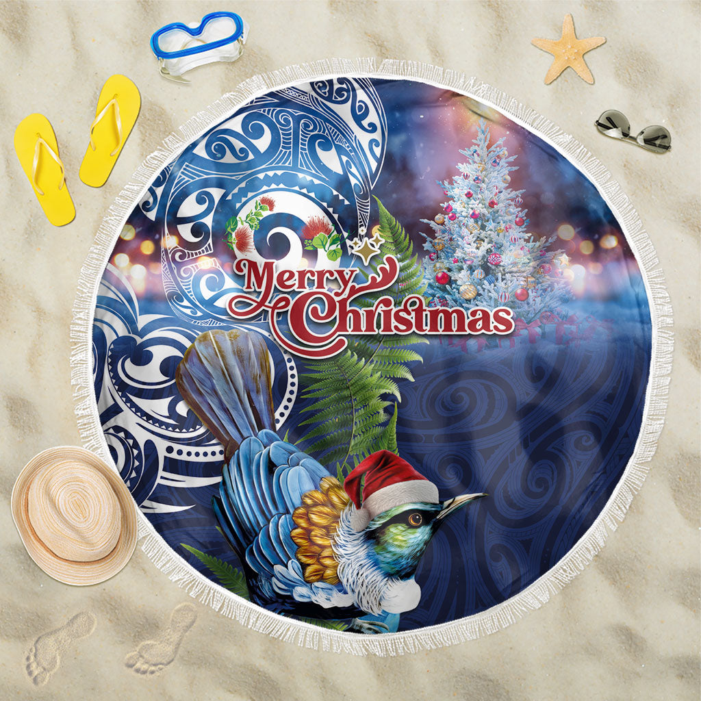 New Zealand Merry Christmas Beach Blanket Maori Tribal Pattern with Xmas Tui Bird LT03 One Size 150cm Multicolor - Polynesian Pride