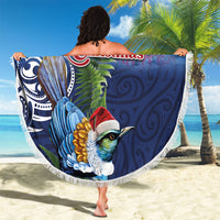 New Zealand Merry Christmas Beach Blanket Maori Tribal Pattern with Xmas Tui Bird LT03 - Polynesian Pride