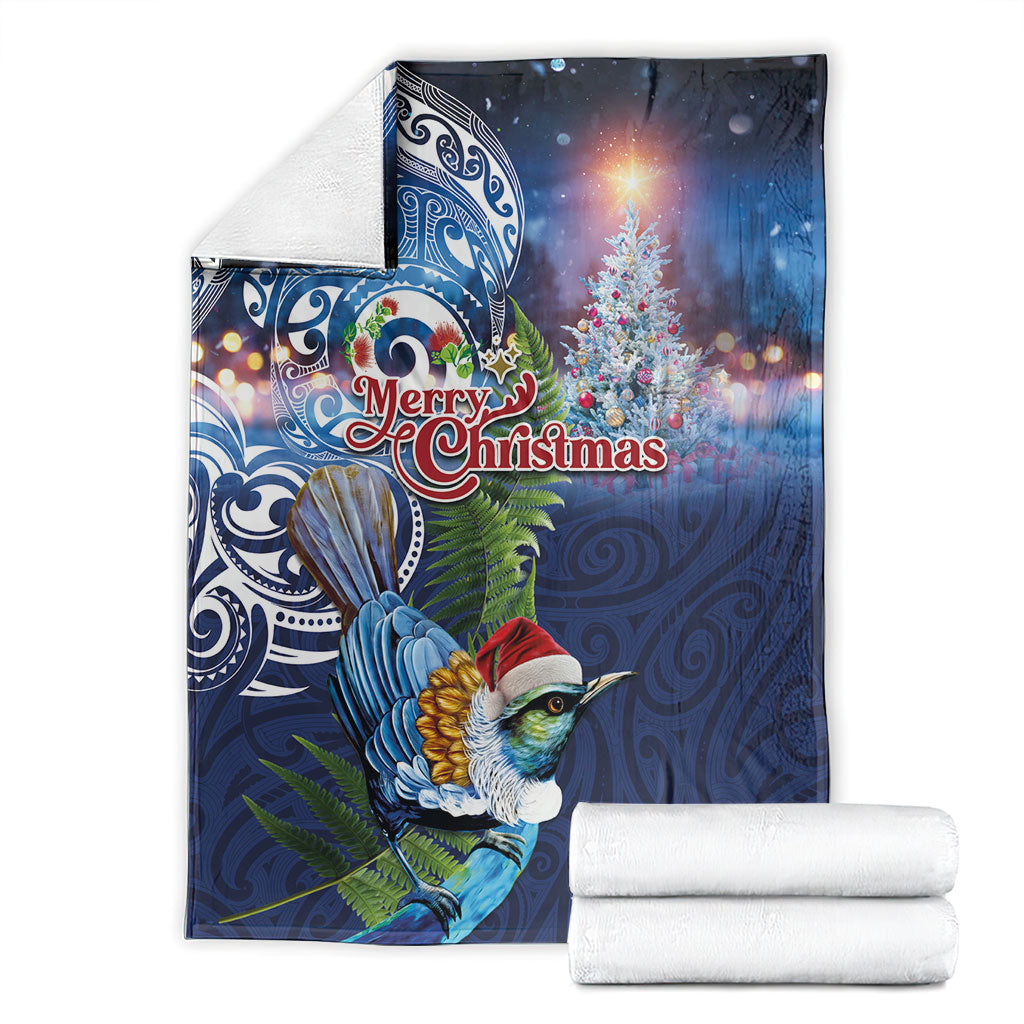 New Zealand Merry Christmas Blanket Maori Tribal Pattern with Xmas Tui Bird