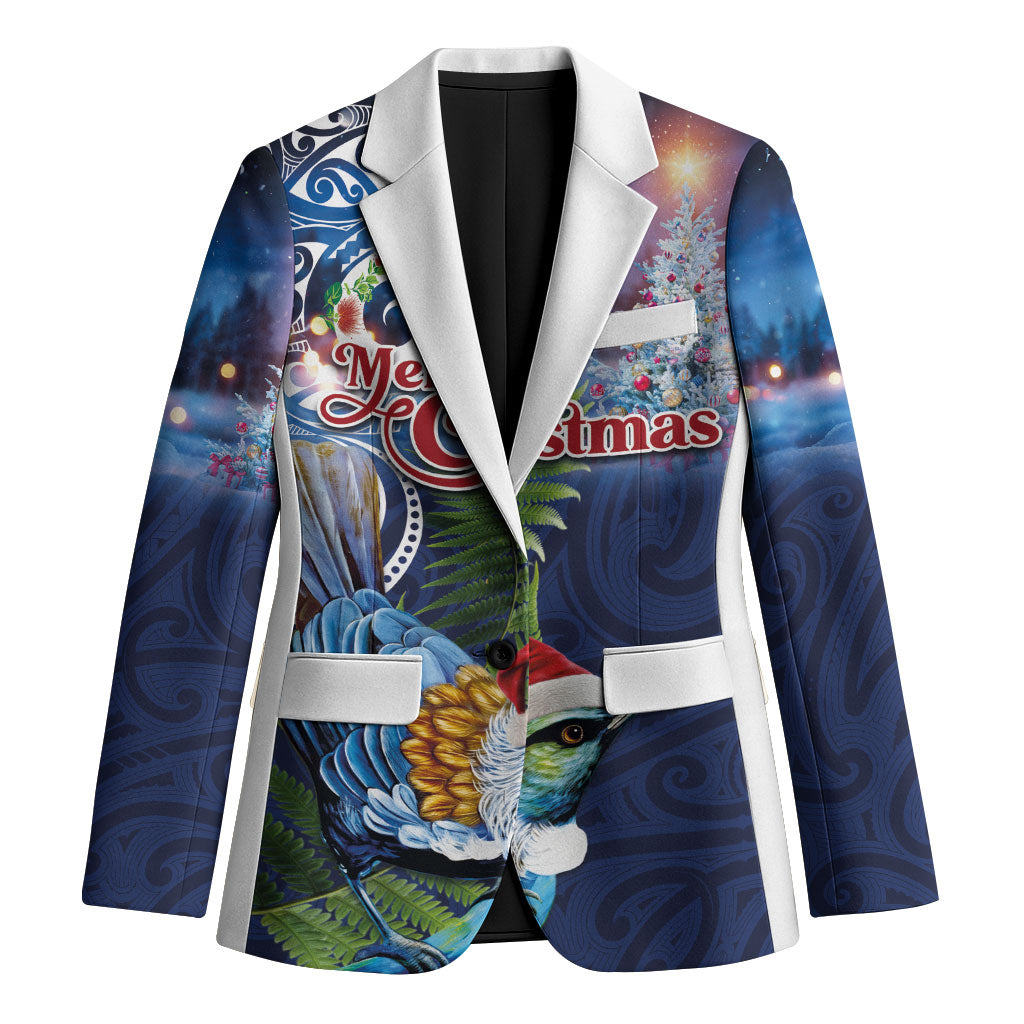 New Zealand Merry Christmas Blazer Maori Tribal Pattern with Xmas Tui Bird LT03 Unisex Multicolor - Polynesian Pride