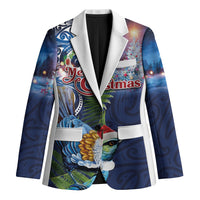 New Zealand Merry Christmas Blazer Maori Tribal Pattern with Xmas Tui Bird LT03 Unisex Multicolor - Polynesian Pride