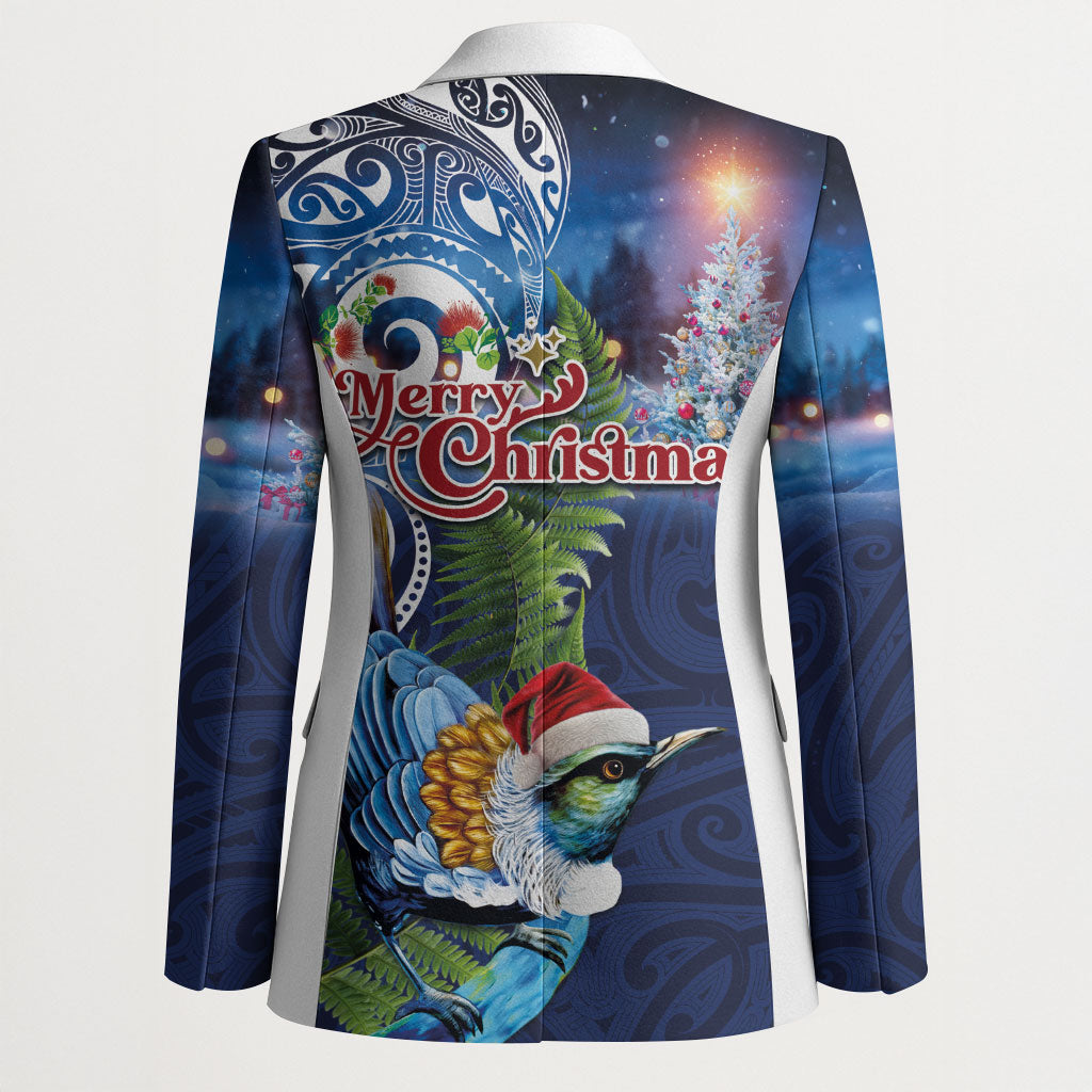 New Zealand Merry Christmas Blazer Maori Tribal Pattern with Xmas Tui Bird LT03 - Polynesian Pride