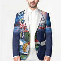 New Zealand Merry Christmas Blazer Maori Tribal Pattern with Xmas Tui Bird LT03 - Polynesian Pride