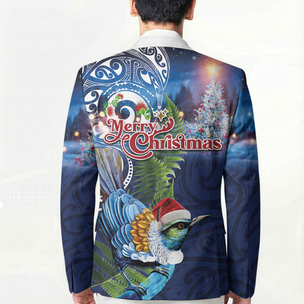 New Zealand Merry Christmas Blazer Maori Tribal Pattern with Xmas Tui Bird LT03 - Polynesian Pride
