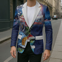 New Zealand Merry Christmas Blazer Maori Tribal Pattern with Xmas Tui Bird LT03 - Polynesian Pride