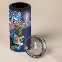 New Zealand Merry Christmas 4 in 1 Can Cooler Tumbler Maori Tribal Pattern with Xmas Tui Bird