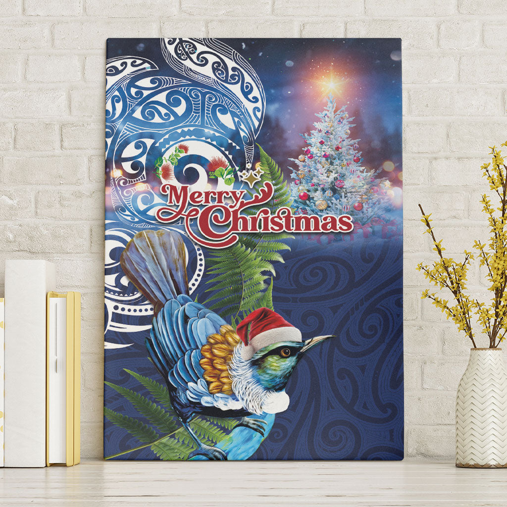 New Zealand Merry Christmas Canvas Wall Art Maori Tribal Pattern with Xmas Tui Bird LT03 Without Frame Multicolor - Polynesian Pride