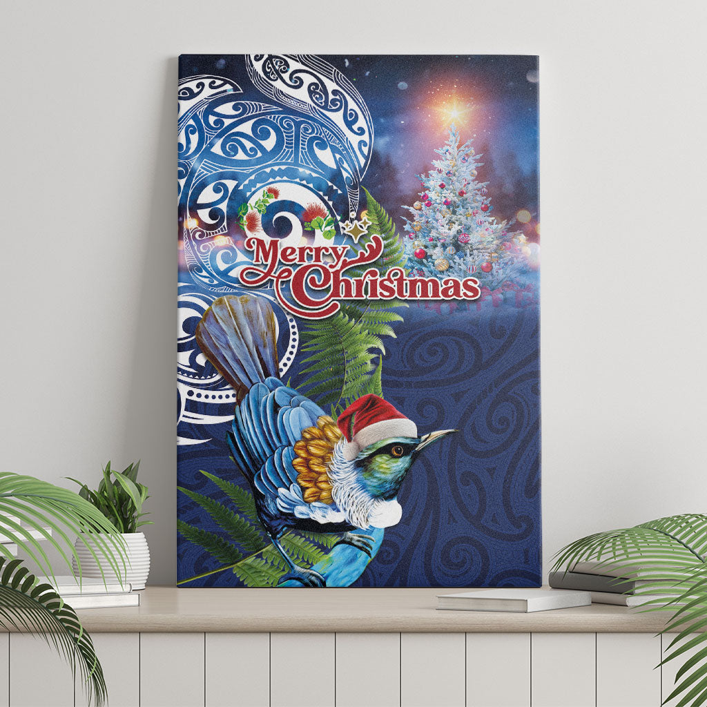 New Zealand Merry Christmas Canvas Wall Art Maori Tribal Pattern with Xmas Tui Bird LT03 - Polynesian Pride