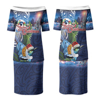 New Zealand Merry Christmas Couples Matching Puletasi and Hawaiian Shirt Maori Tribal Pattern with Xmas Tui Bird LT03 - Polynesian Pride