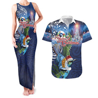 New Zealand Merry Christmas Couples Matching Tank Maxi Dress and Hawaiian Shirt Maori Tribal Pattern with Xmas Tui Bird