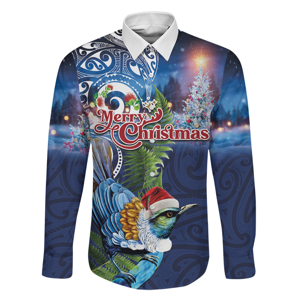 New Zealand Merry Christmas Family Matching Mermaid Dress and Hawaiian Shirt Maori Tribal Pattern with Xmas Tui Bird