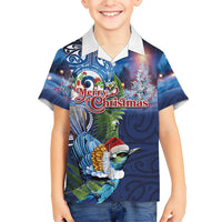 New Zealand Merry Christmas Family Matching Off The Shoulder Long Sleeve Dress and Hawaiian Shirt Maori Tribal Pattern with Xmas Tui Bird
