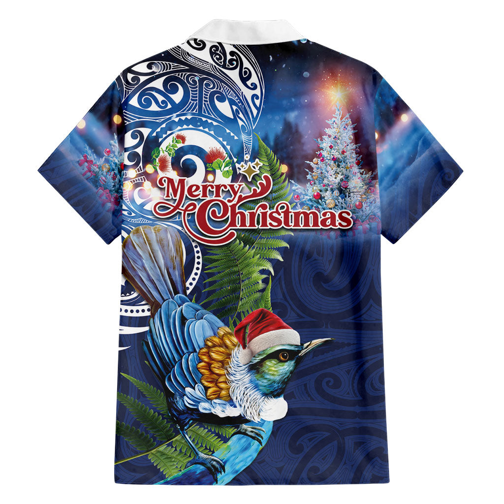 New Zealand Merry Christmas Family Matching Off Shoulder Short Dress and Hawaiian Shirt Maori Tribal Pattern with Xmas Tui Bird