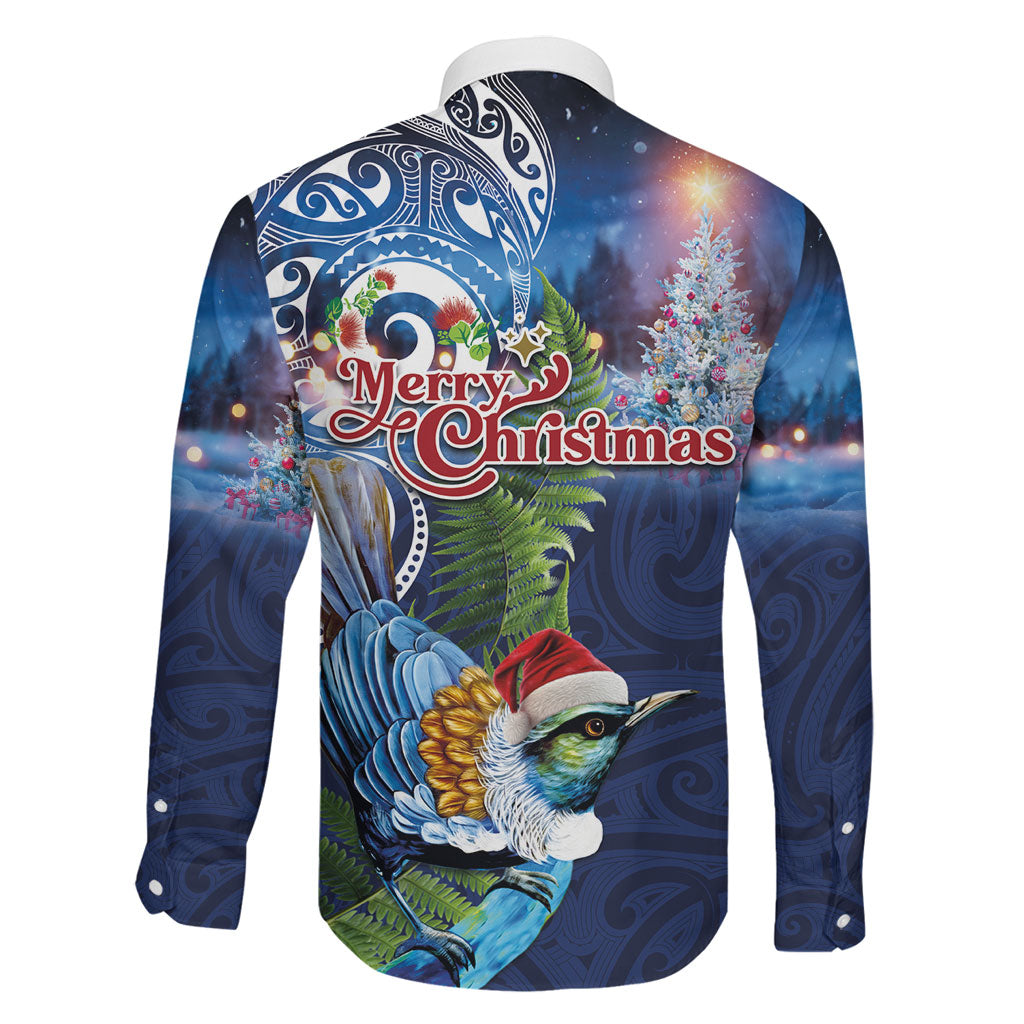 New Zealand Merry Christmas Family Matching Off Shoulder Short Dress and Hawaiian Shirt Maori Tribal Pattern with Xmas Tui Bird