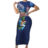 New Zealand Merry Christmas Family Matching Short Sleeve Bodycon Dress and Hawaiian Shirt Maori Tribal Pattern with Xmas Tui Bird