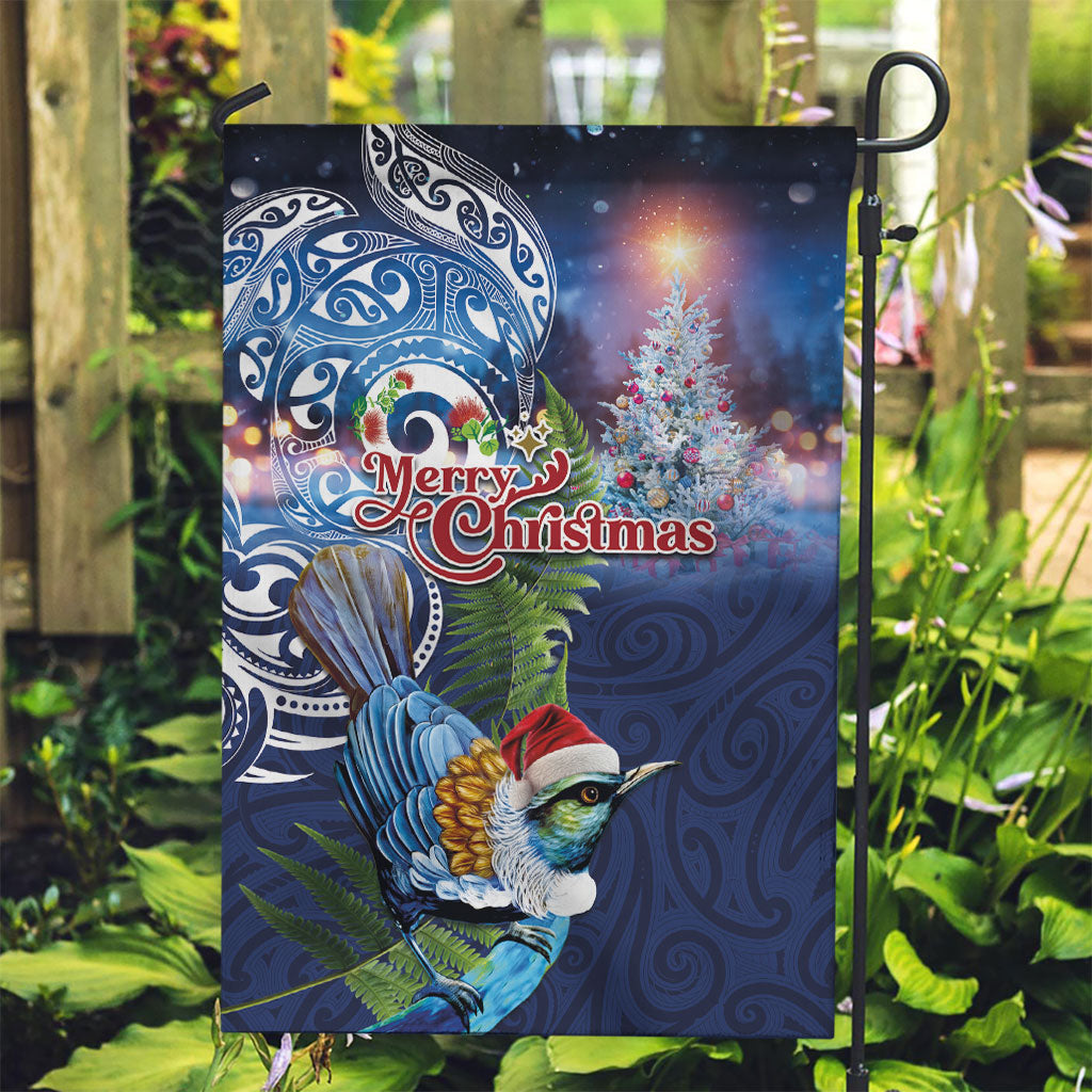 New Zealand Merry Christmas Garden Flag Maori Tribal Pattern with Xmas Tui Bird