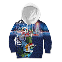 New Zealand Merry Christmas Kid Hoodie Maori Tribal Pattern with Xmas Tui Bird