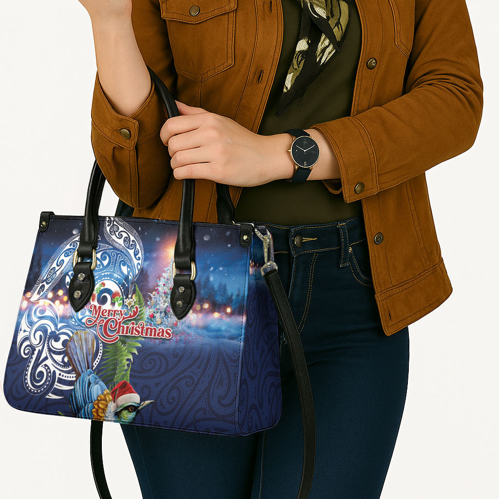 New Zealand Merry Christmas Leather Bag Maori Tribal Pattern with Xmas Tui Bird LT03 - Polynesian Pride