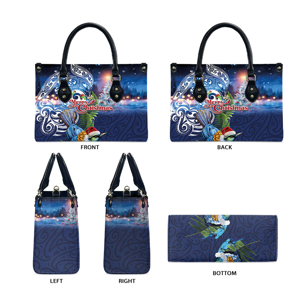 New Zealand Merry Christmas Leather Bag Maori Tribal Pattern with Xmas Tui Bird LT03 - Polynesian Pride