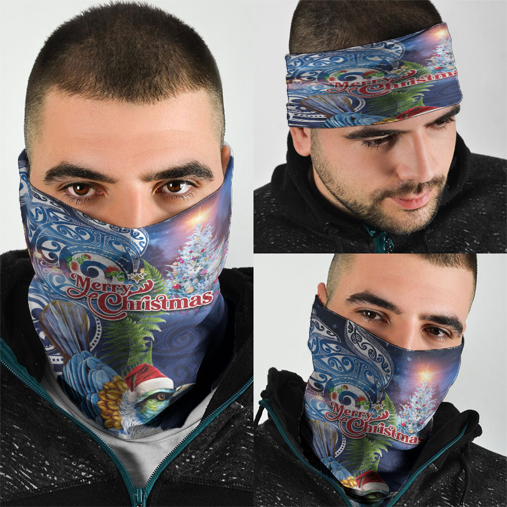 New Zealand Merry Christmas Neck Gaiter Maori Tribal Pattern with Xmas Tui Bird