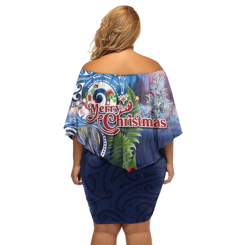 New Zealand Merry Christmas Off Shoulder Short Dress Maori Tribal Pattern with Xmas Tui Bird