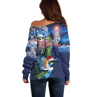 New Zealand Merry Christmas Off Shoulder Sweater Maori Tribal Pattern with Xmas Tui Bird