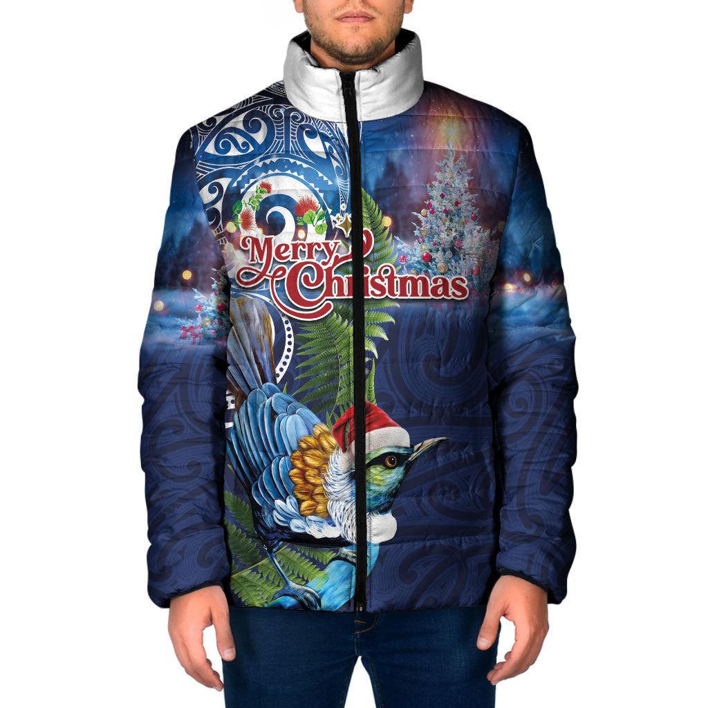 New Zealand Merry Christmas Padded Jacket Maori Tribal Pattern with Xmas Tui Bird LT03 Men Multicolor - Polynesian Pride