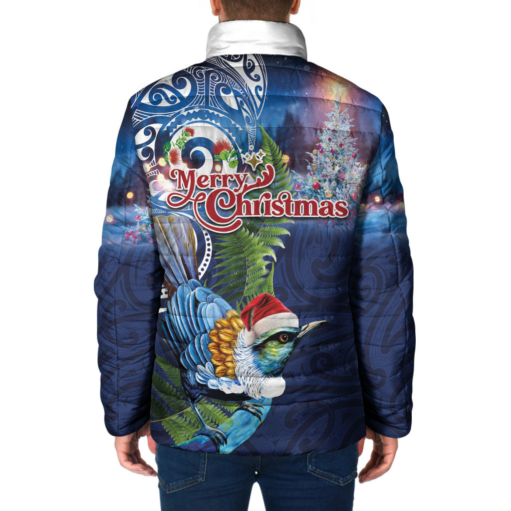 New Zealand Merry Christmas Padded Jacket Maori Tribal Pattern with Xmas Tui Bird LT03 - Polynesian Pride