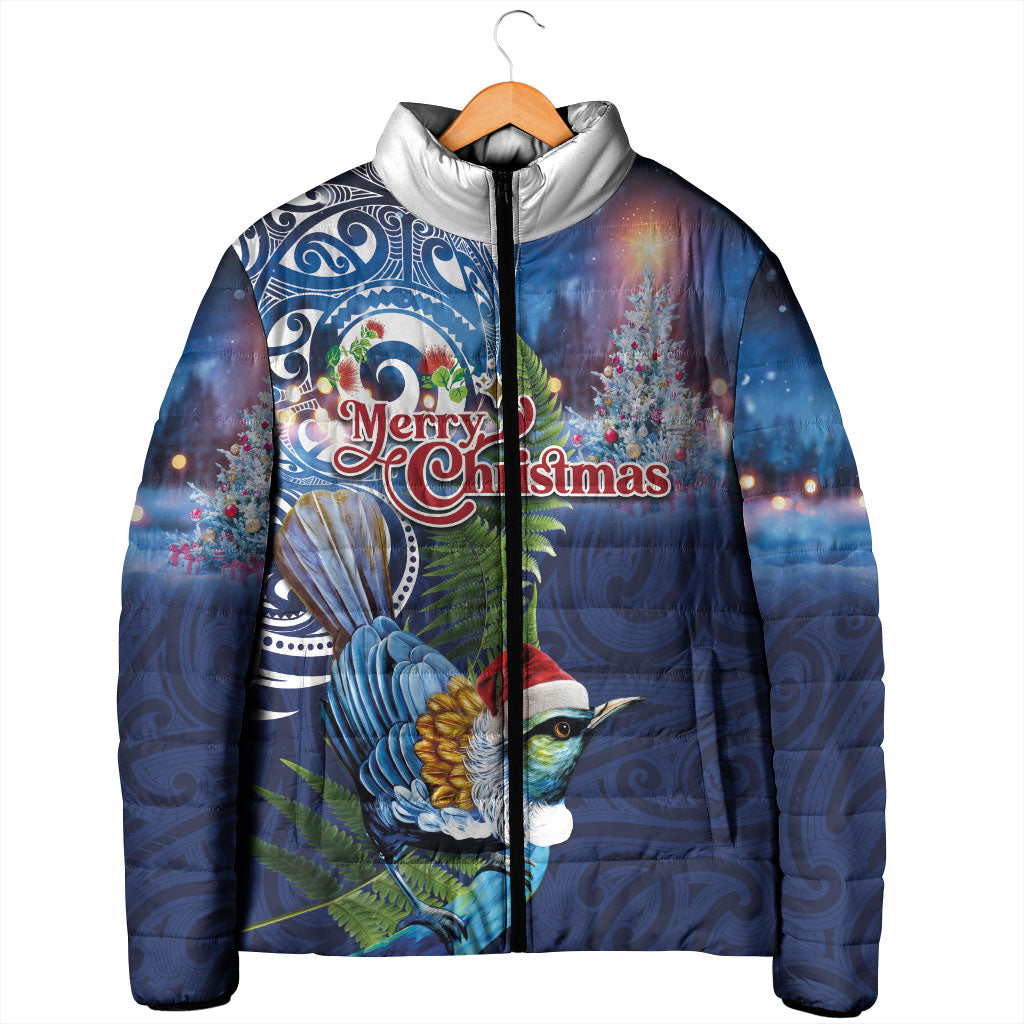 New Zealand Merry Christmas Padded Jacket Maori Tribal Pattern with Xmas Tui Bird LT03 - Polynesian Pride