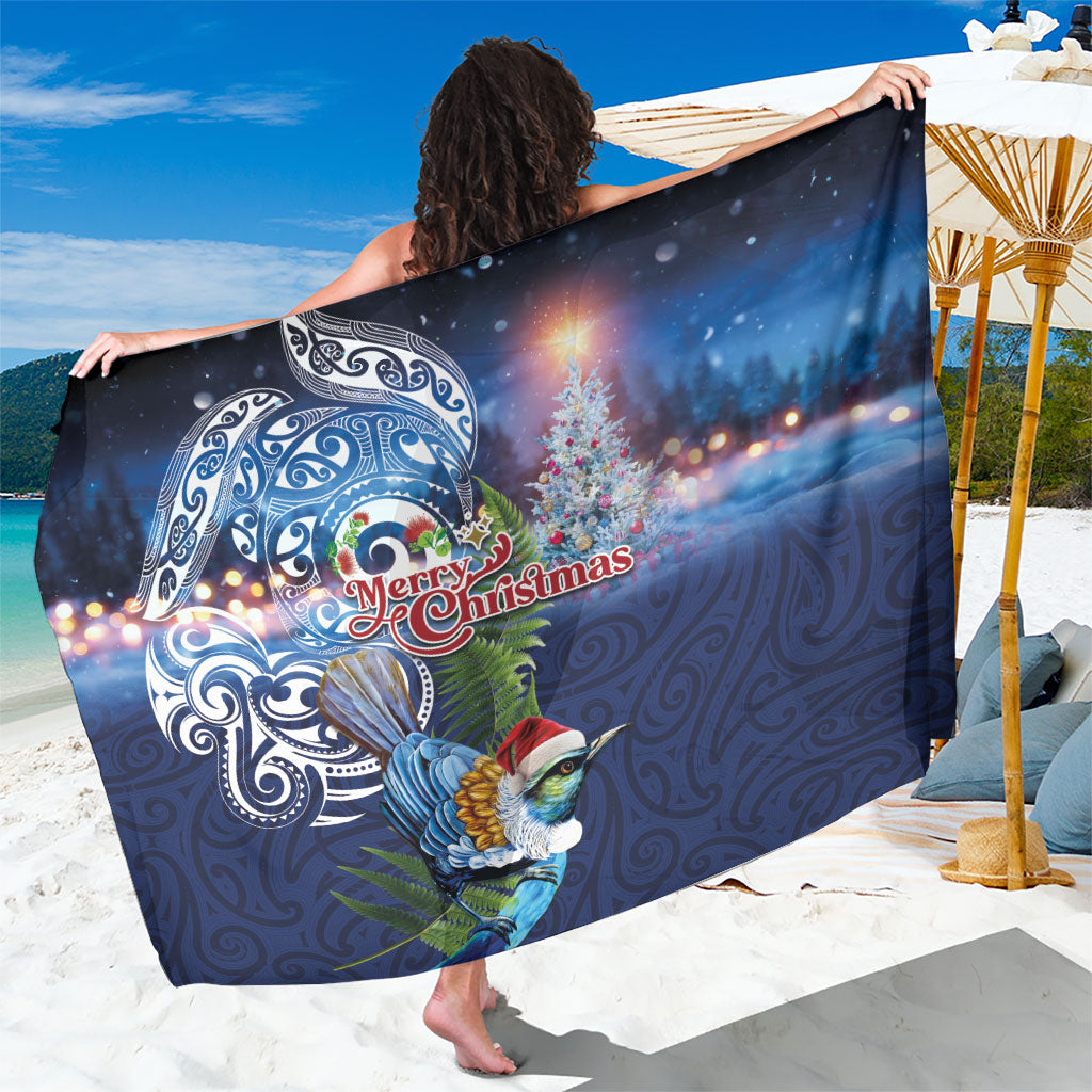 New Zealand Merry Christmas Sarong Maori Tribal Pattern with Xmas Tui Bird