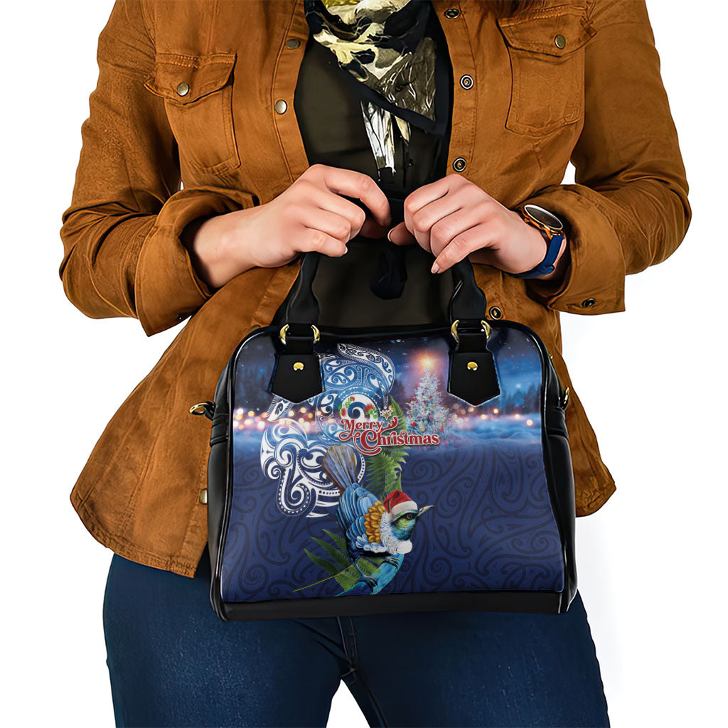 New Zealand Merry Christmas Shoulder Handbag Maori Tribal Pattern with Xmas Tui Bird