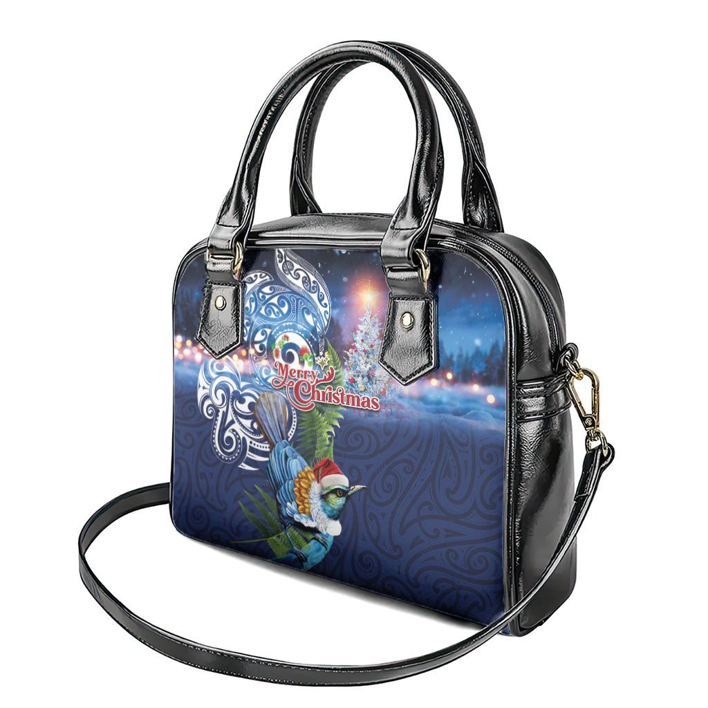 New Zealand Merry Christmas Shoulder Handbag Maori Tribal Pattern with Xmas Tui Bird