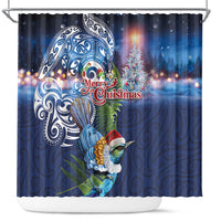 New Zealand Merry Christmas Shower Curtain Maori Tribal Pattern with Xmas Tui Bird