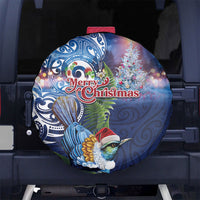New Zealand Merry Christmas Spare Tire Cover Maori Tribal Pattern with Xmas Tui Bird