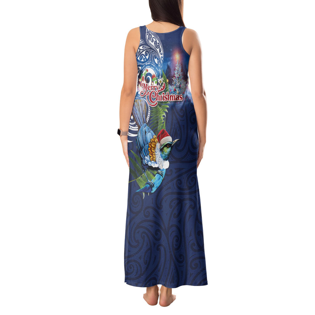 New Zealand Merry Christmas Tank Maxi Dress Maori Tribal Pattern with Xmas Tui Bird